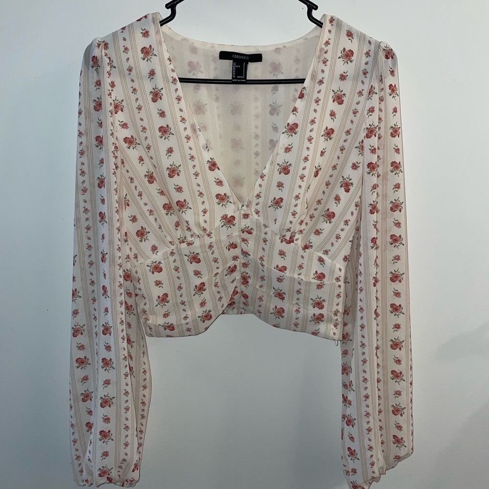 Forever 21 Floral V-Neck Blouse